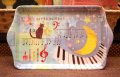 黒猫と月とピアノ鍵盤　メラミンミニトレー