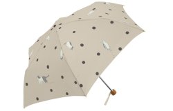画像1: 【雨晴兼用】水玉とねこ折りたたみ傘　ベージュ