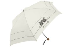 画像1: 【晴雨兼用】かくれんぼCAT 黒コーティング折りたたみ傘　オフ白