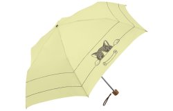 画像1: 【晴雨兼用】かくれんぼCAT 黒コーティング折りたたみ傘　イエロー