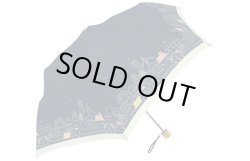 画像1: 【晴雨兼用】街並みプリント 黒コーティング折りたたみ傘　ネイビー
