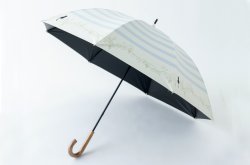 画像1: 【晴雨兼用】ボーダーと猫と音符ショート傘　オフホワイト