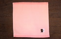 画像1: 白黒猫ちゃん刺繍ミニタオルハンカチ　桃