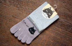 画像1: 5本指ロークルーソックス 黒猫バイカラ－（ブルー×グレー）