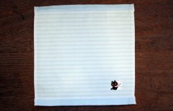 画像1: 白黒猫ちゃん刺繍ミニタオルハンカチ　青