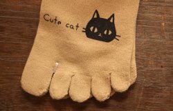 画像2: 5本指ロークルーソックス 黒猫バイカラ－（カーキ×ベージュ）	