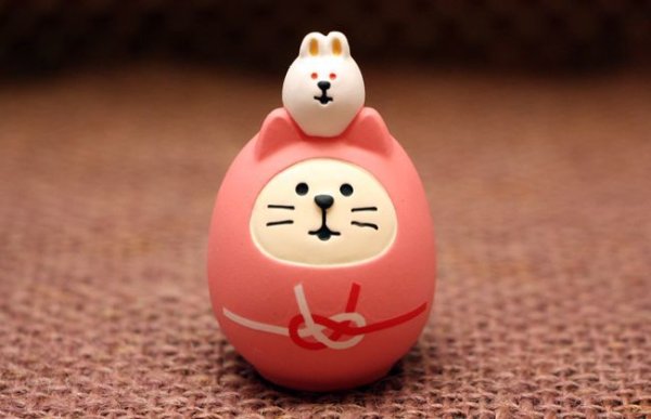 画像1: 開運カラー猫だるま・桃 (1)