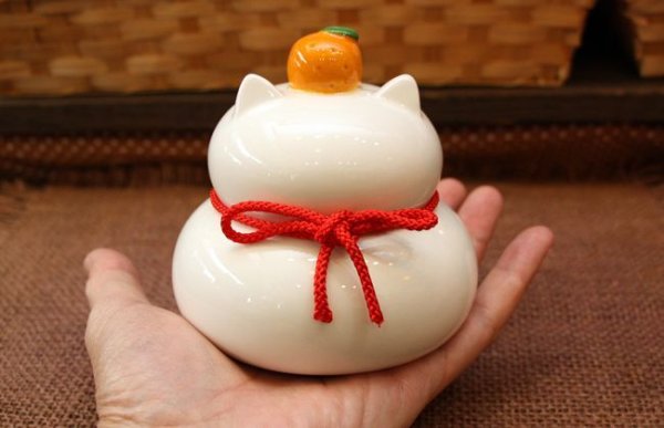 画像3: 陶器の猫鏡餅 L (3)
