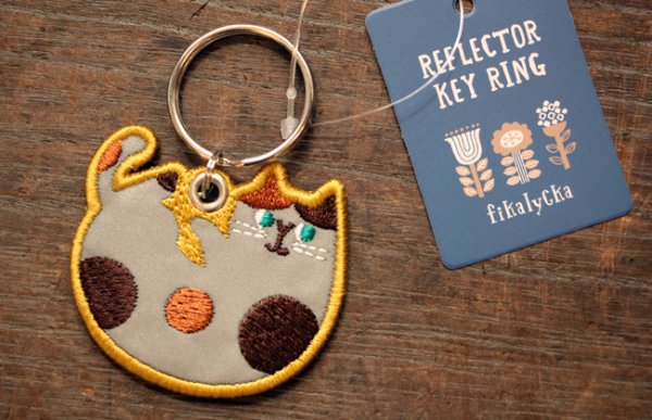 画像1: リフレクター刺繍キーリング CAT　黄 (1)