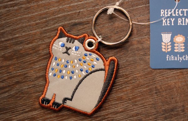 画像1: リフレクター刺繍キーリング CAT　茶 (1)