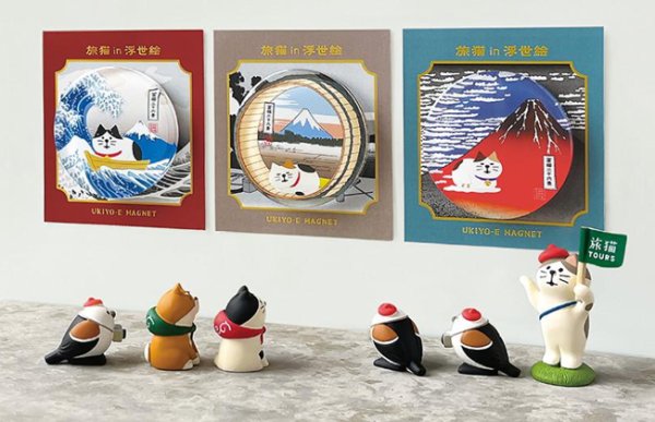 画像5: 旅猫 in 浮世絵アクリルマグネット・木桶と富士 (5)