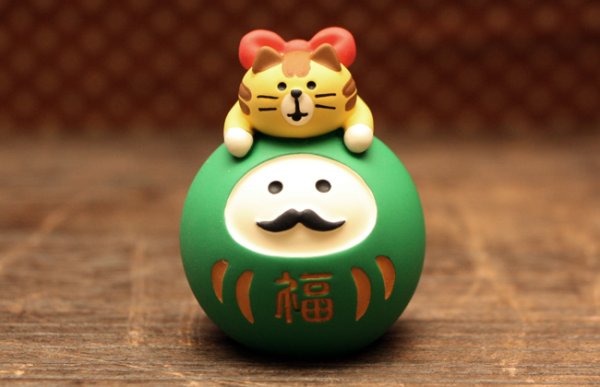 画像1: だるまLOVE猫・緑 (1)