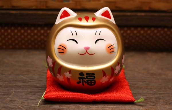 画像1: 彩絵開運猫だるま貯金箱(l金) (1)